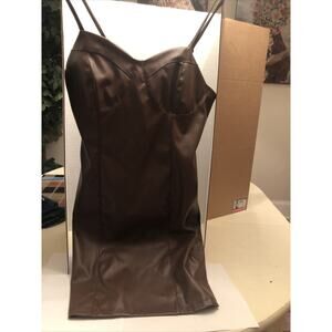 Almost Famous Y2K Brown Leather Dress L Large (Camel)